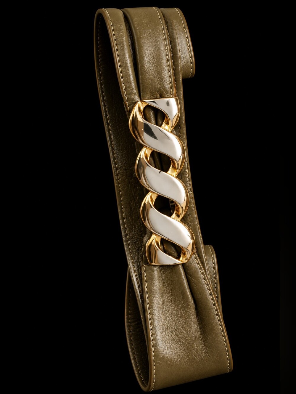 Vintage 80s MAUREEN ELAINE Leather Belt M Two Tone Chain Statement